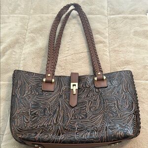 Elegant Brown Embossed Leather Handbag-Never Used